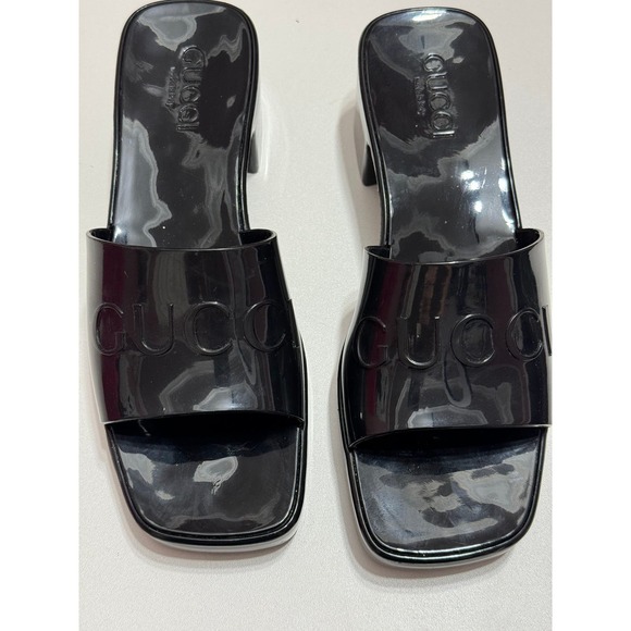 Gucci Rubber Logo Platform Slide Sandal in Black Size 37 Slip-On Open Toe - Picture 4 of 16